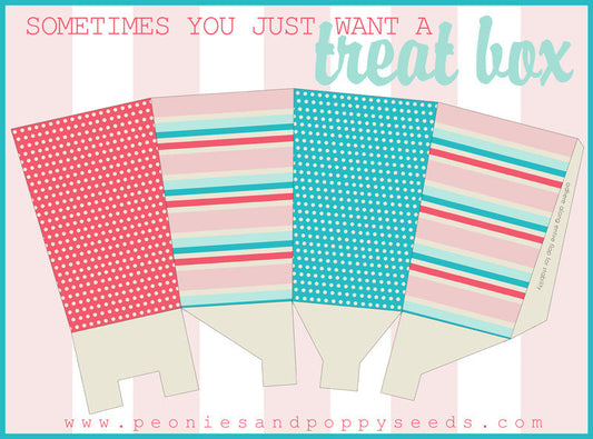 Coral and Teal Treat Box Printable - Dorky Doodles