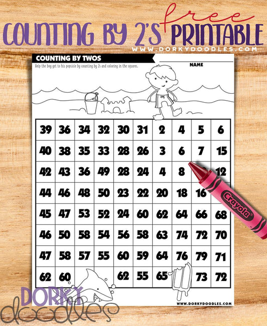 Count by Two's Printable Worksheet - Dorky Doodles