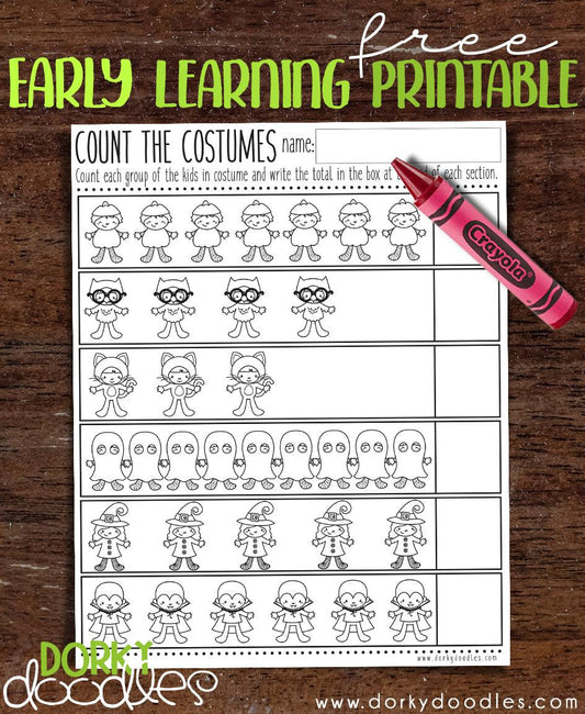 Count the Costumes Printable Worksheet - Dorky Doodles