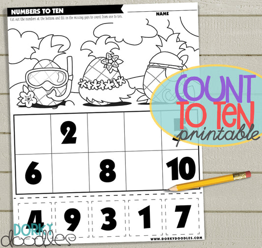 Counting to Ten Printable Worksheet - Dorky Doodles