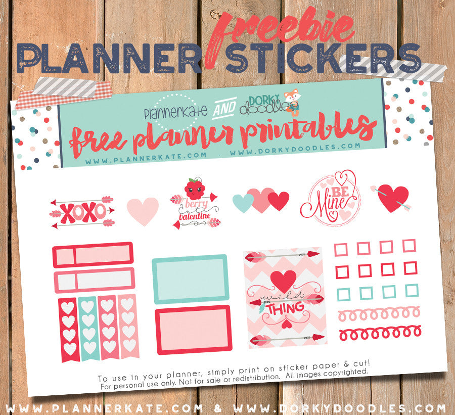 Cute Valentine Planner Sticker Freebie - Dorky Doodles