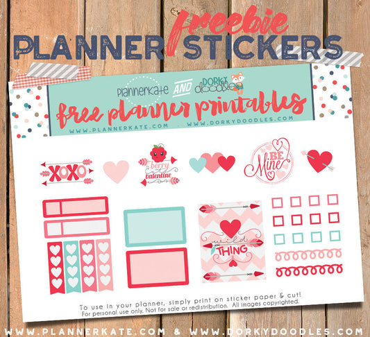 Cute Valentine Planner Sticker Freebie - Dorky Doodles