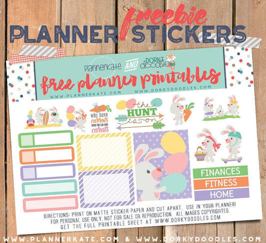 Easter Bunny Planner Stickers Freebie - Dorky Doodles