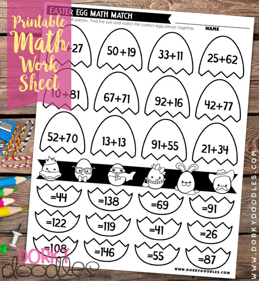 Easter Egg Math Match Double Digit Addition - Dorky Doodles