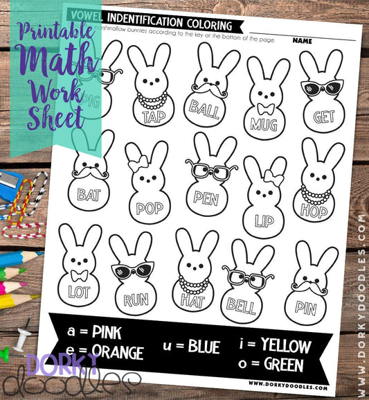 Easter Vowel Practice Worksheet - Dorky Doodles