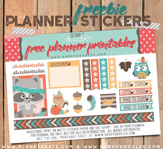 Fall Animals Planner Sticker Freebie - Dorky Doodles