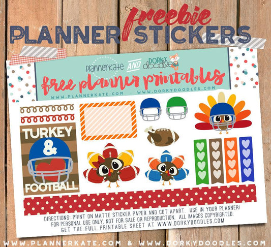 Football and Turkey Planner Sticker Freebie - Dorky Doodles