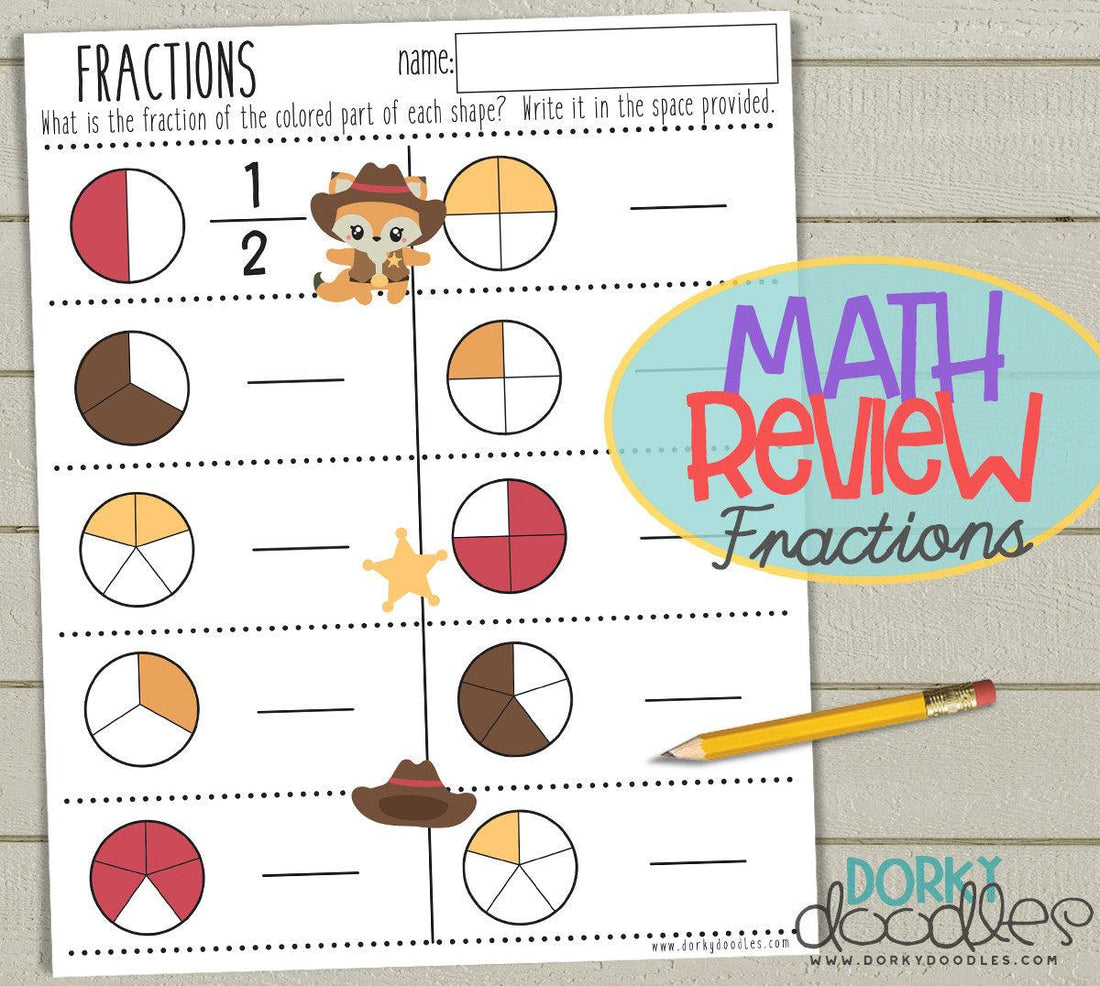 Fraction Review Worksheet - Dorky Doodles