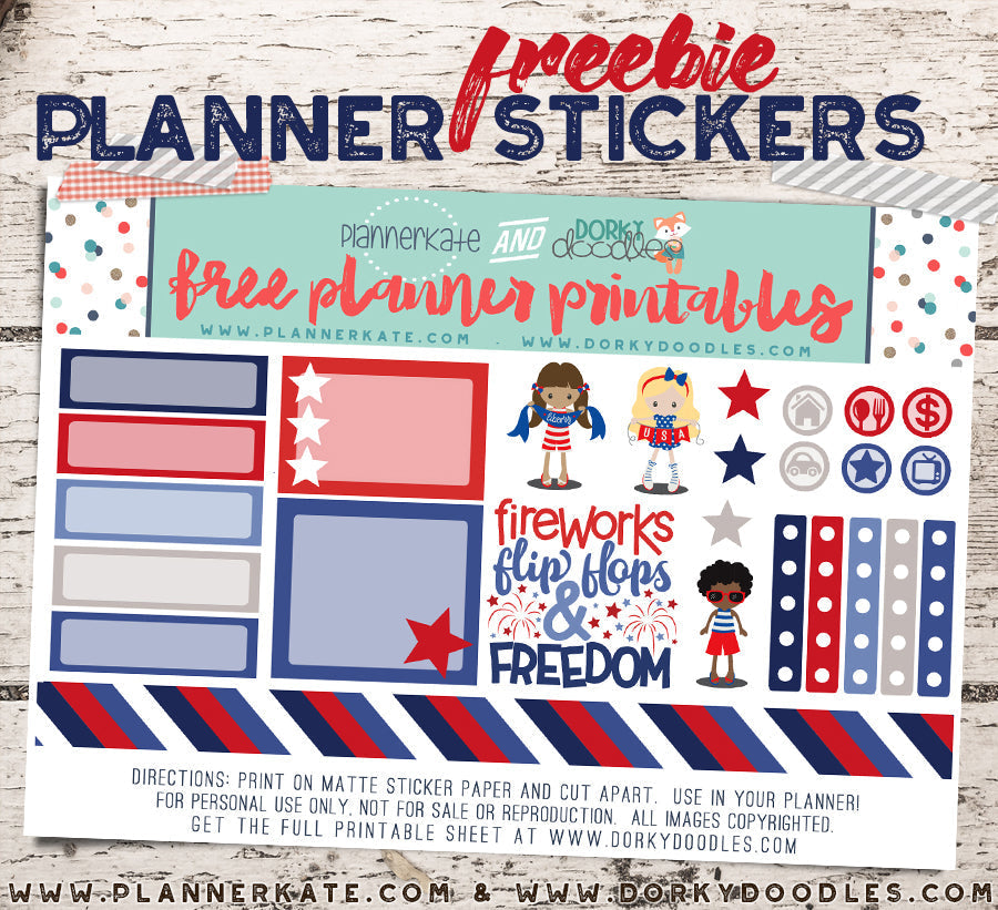 Free 4th of July Planner Stickers - Dorky Doodles