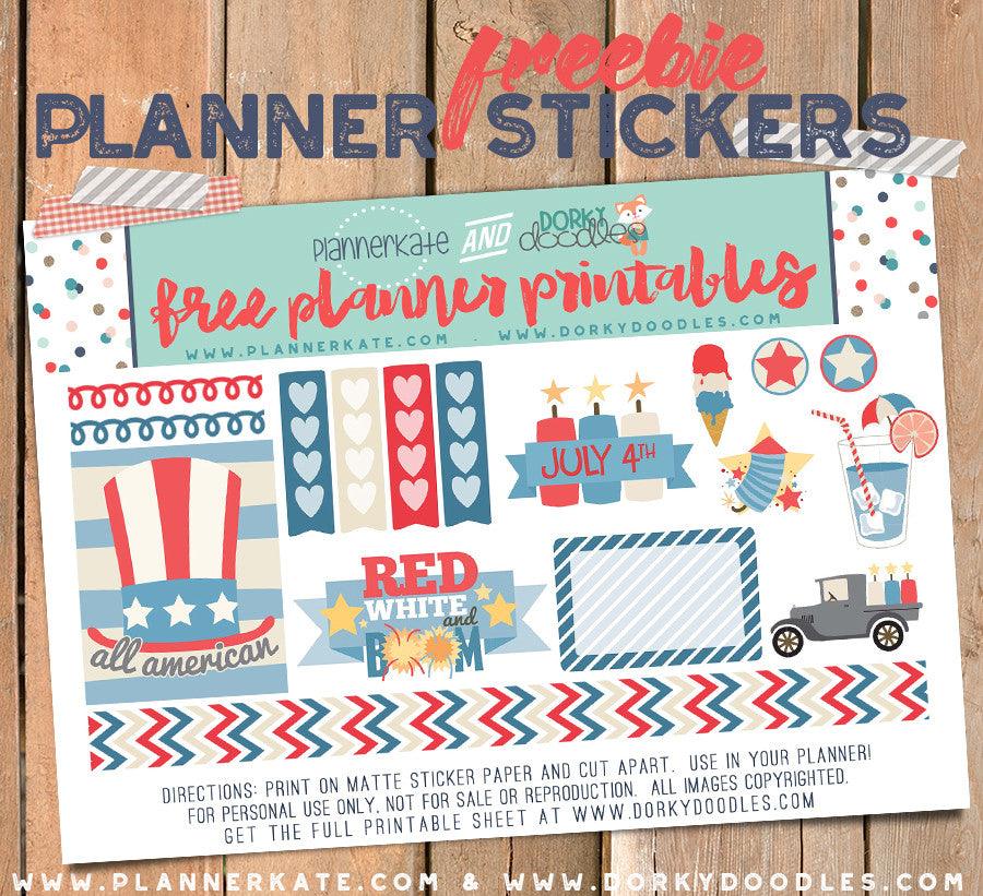 Free 4th of July Planner Stickers Printable - Dorky Doodles