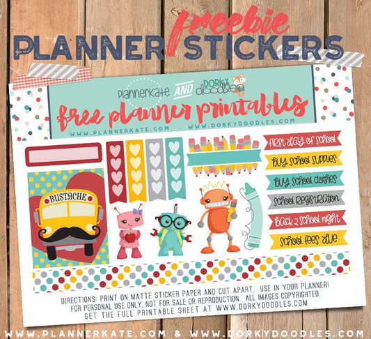 Free Back to School Planner Stickers - Dorky Doodles