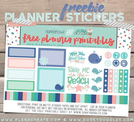 Free Beach Planner Stickers - Dorky Doodles