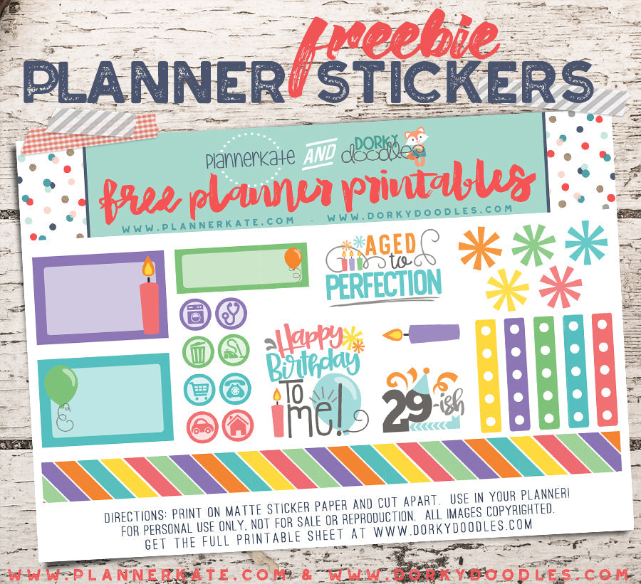 Free Birthday Planner Stickers - Dorky Doodles