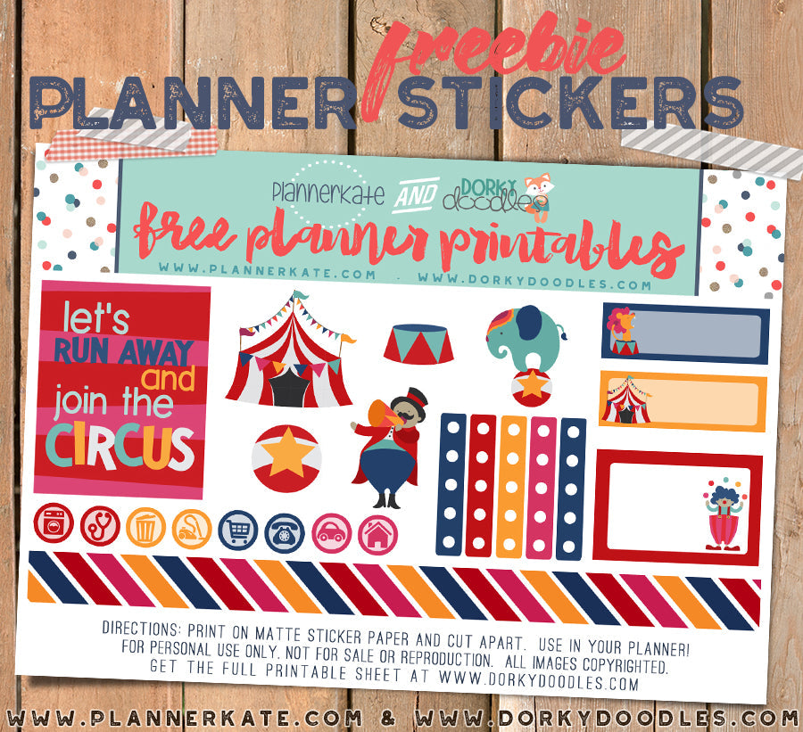 Free Circus Planner Stickers Printable - Dorky Doodles