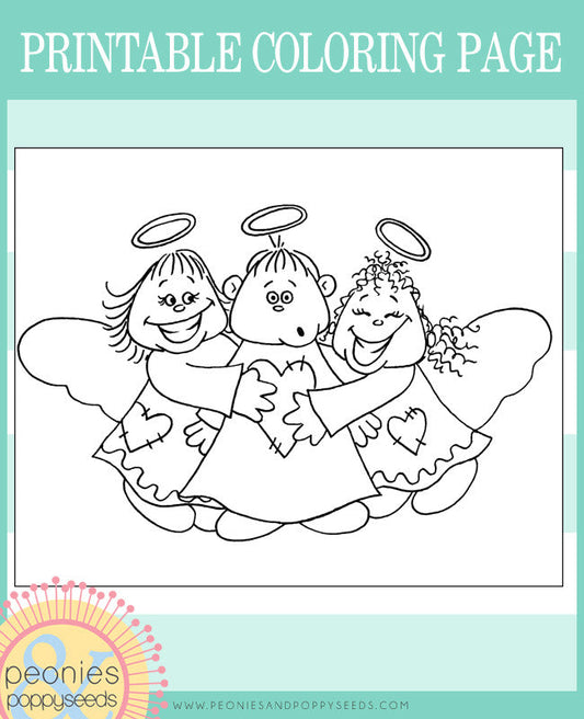 Free Coloring Page - Angel Hugs - Dorky Doodles