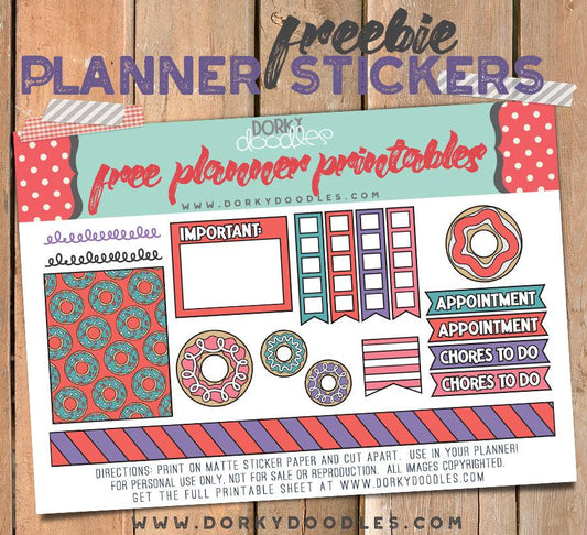 Free Donut Planner Stickers - Dorky Doodles