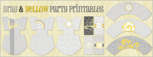 Free Gray and Yellow Party Printables - Dorky Doodles