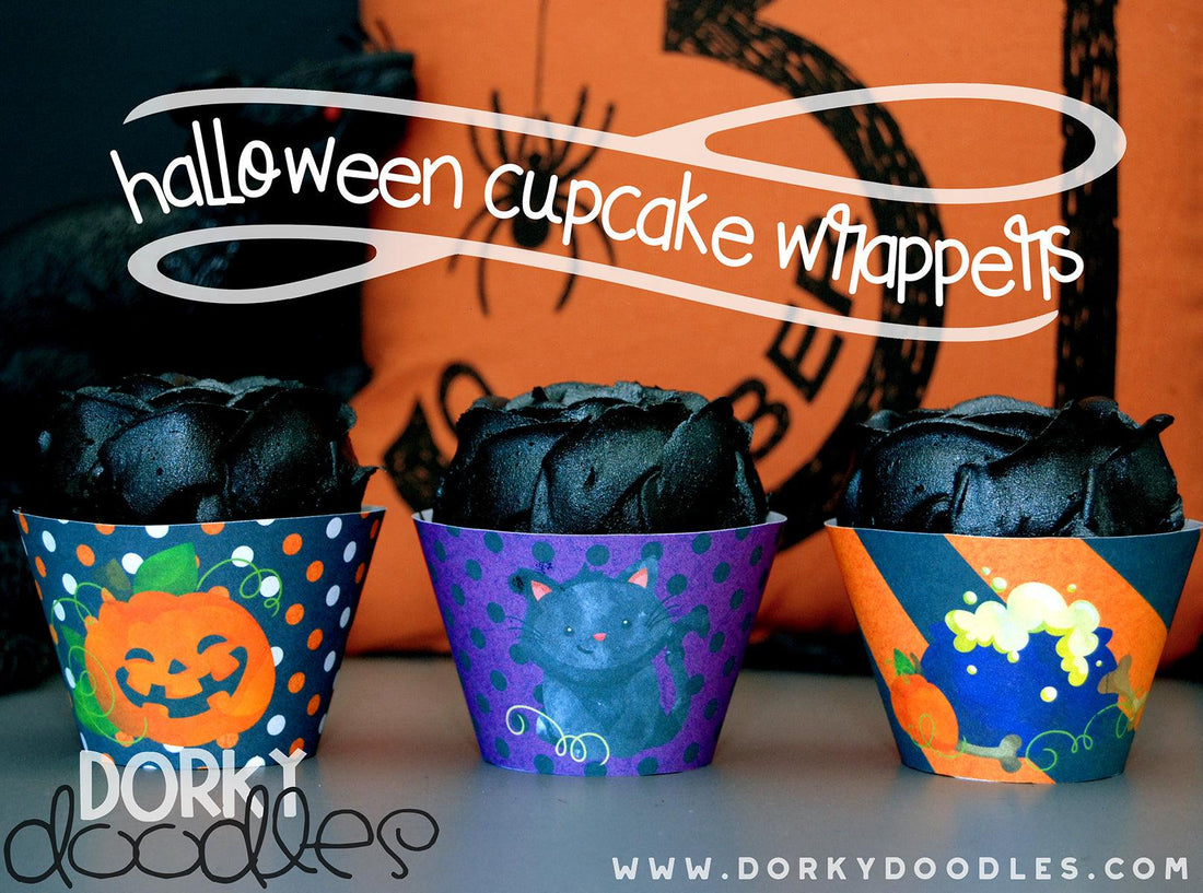 Free Halloween Cupcake Wrappers - Dorky Doodles