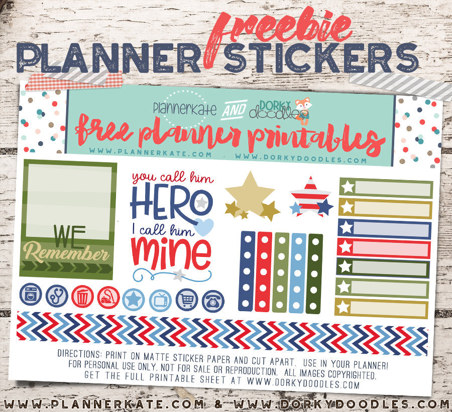 Free Memorial Day Planner Stickers - Dorky Doodles