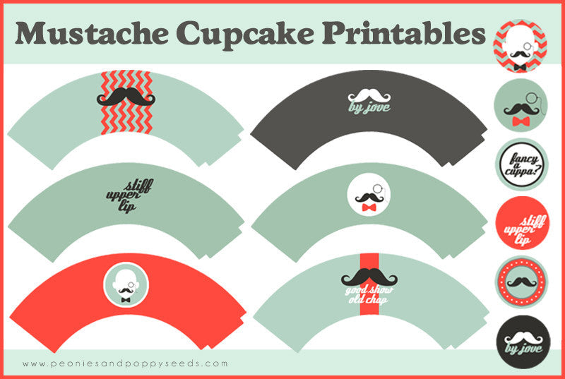 Free Mustache Party Cupcake Printables