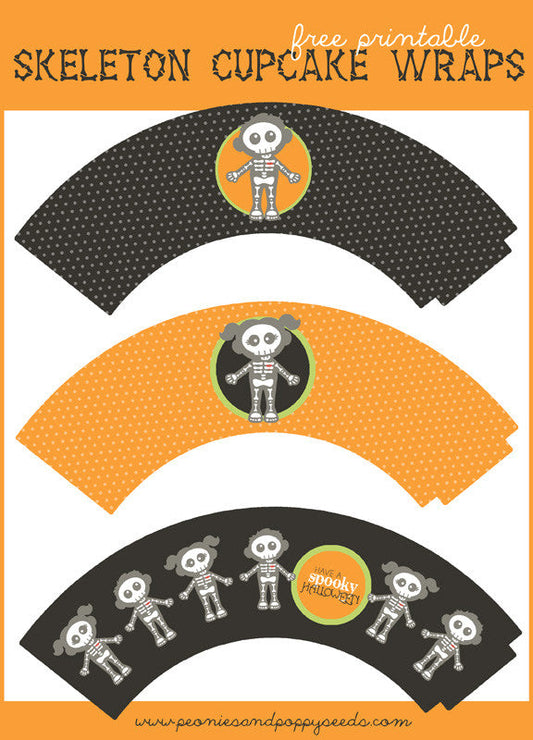 Free Printable Skeleton Cupcake Wrappers - Dorky Doodles