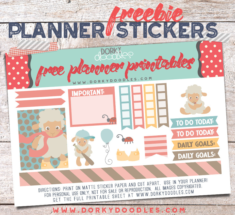 Free Spring Lamb Planner Stickers - Dorky Doodles