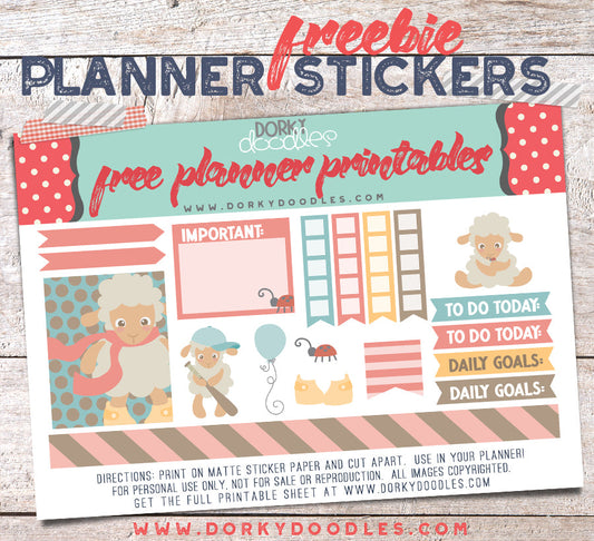 Free Spring Lamb Planner Stickers - Dorky Doodles