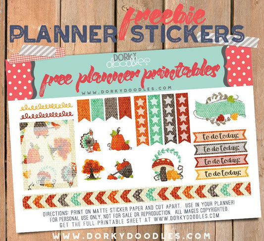 Free Thanksgiving Planner Stickers Printable - Dorky Doodles