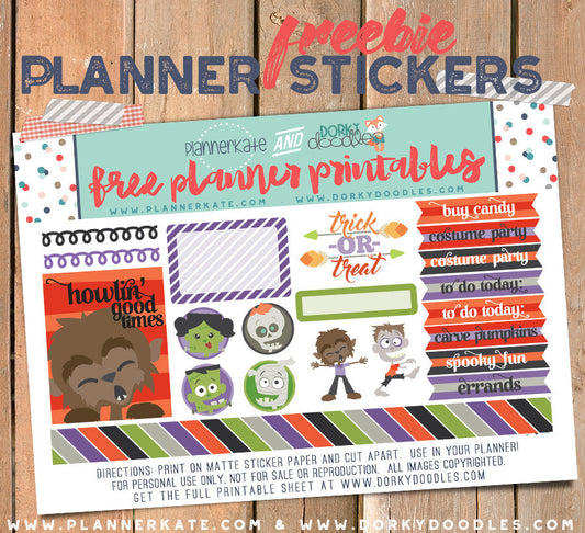 Halloween Monsters Planner Sticker Printable - Dorky Doodles