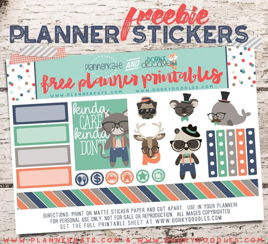 Hipster Animal Planner Stickers Freebie - Dorky Doodles