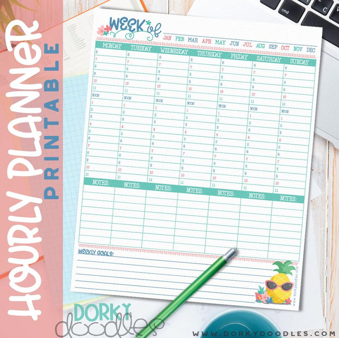 Hourly Planner Printable - Dorky Doodles