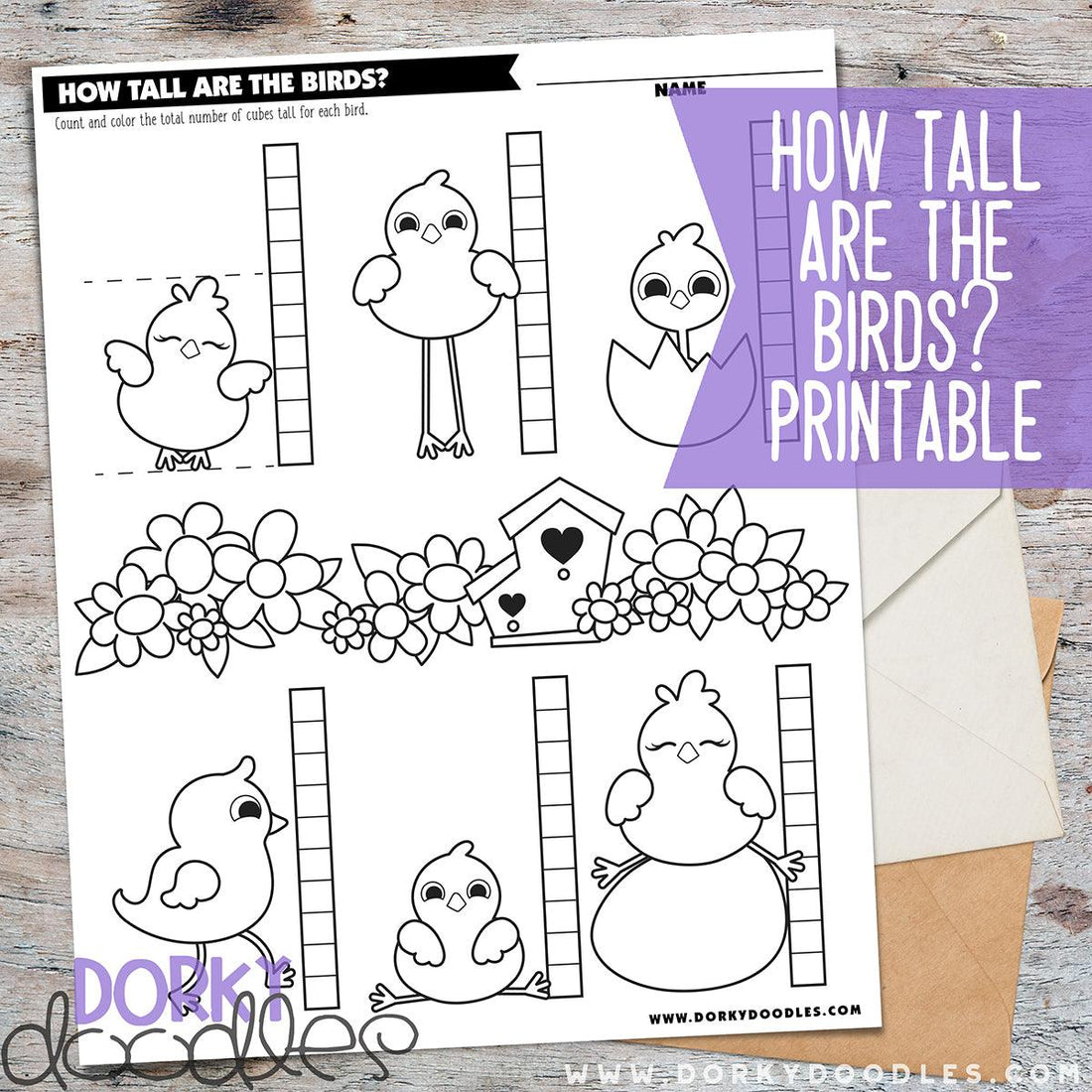 How Tall are the Birds?  Measuring Fun Worksheet Printable - Dorky Doodles