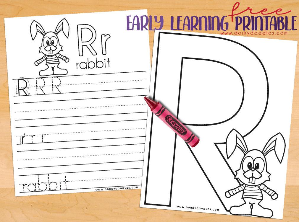 Letter R Coloring Page and Writing Practice Worksheet