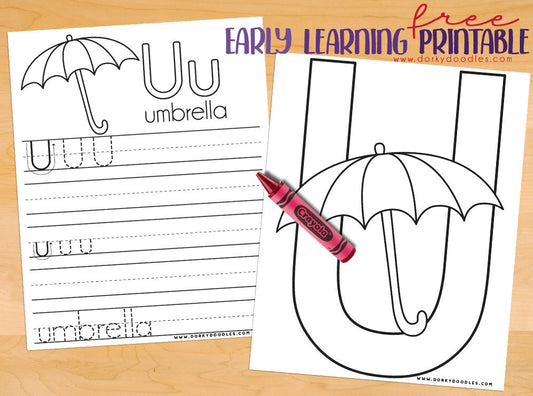 Letter U Writing Practice and Coloring Page - Dorky Doodles