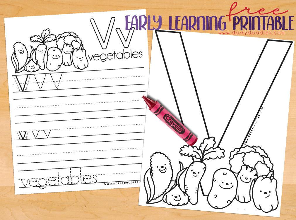 Letter V Writing Practice and Coloring Page - Dorky Doodles