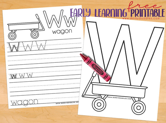 Letter W Coloring Page and Writing Practice - Dorky Doodles