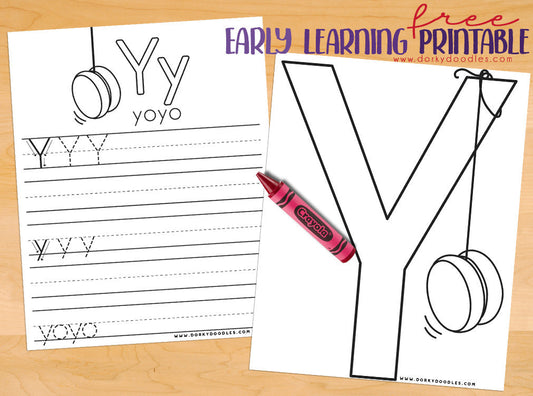 Letter Y Writing Practice and Coloring Page Printables - Dorky Doodles