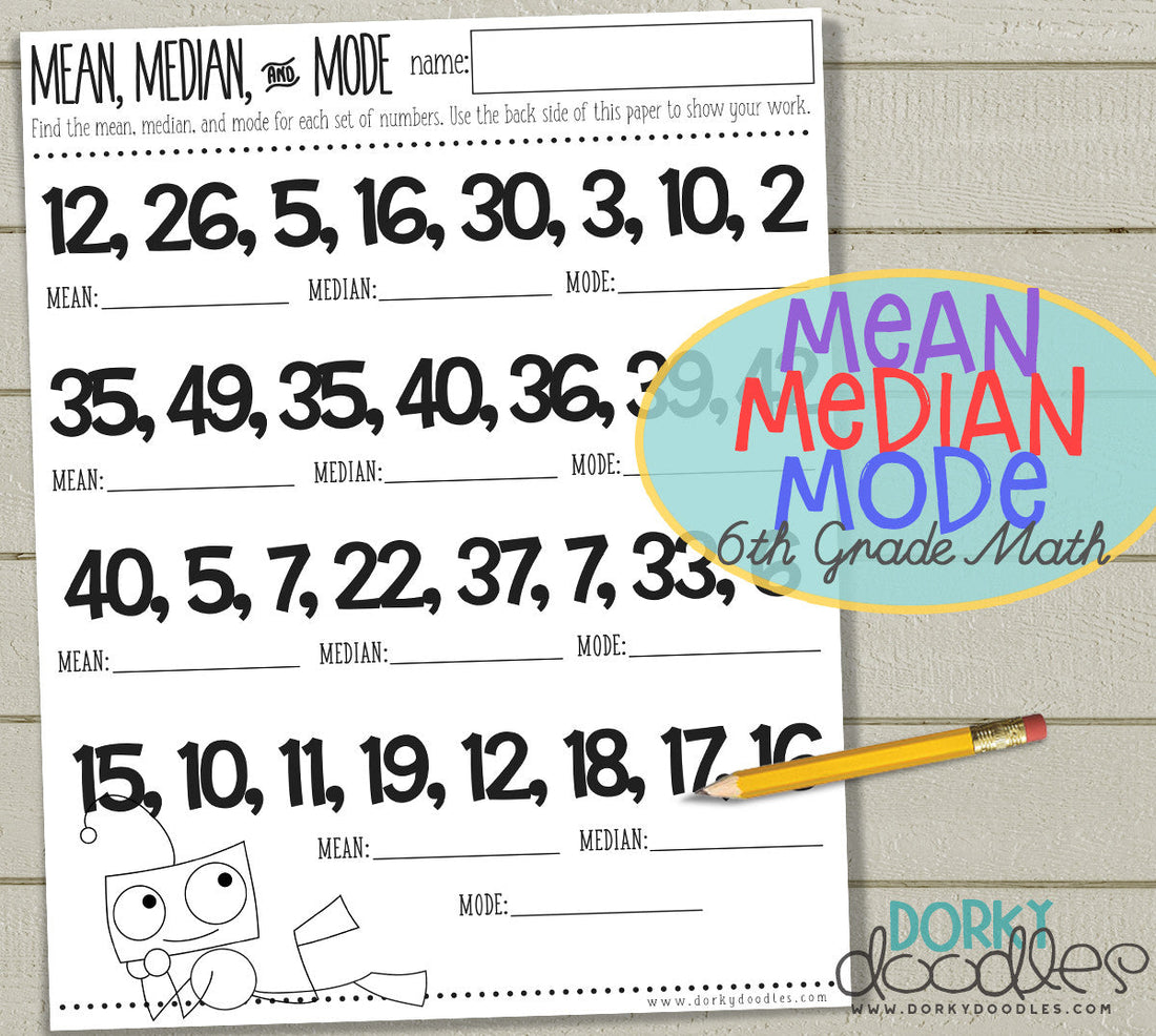 Mean, Median, Mode Printable Worksheet - Dorky Doodles