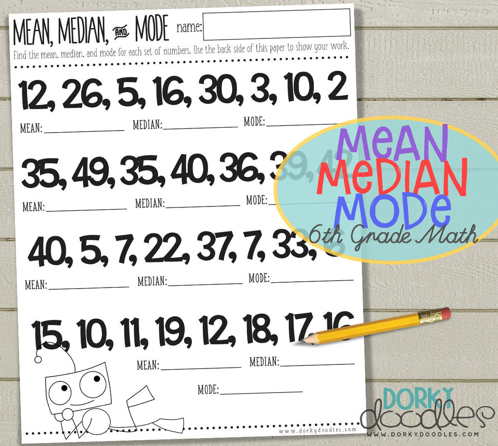 Mean, Median, Mode Printable Worksheet
