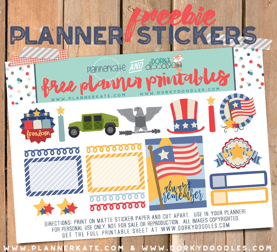 Memorial Day Planner Sticker Freebie - Dorky Doodles