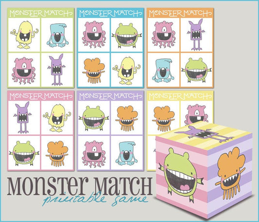 Monster Match: Printable Matching Game - Dorky Doodles