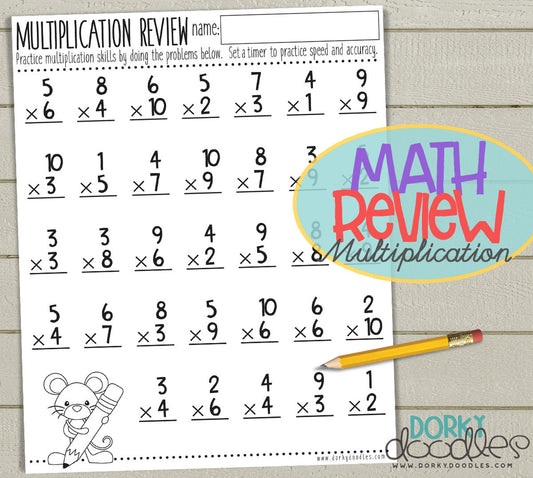 Multiplication Review - Free Printable Worksheet - Dorky Doodles