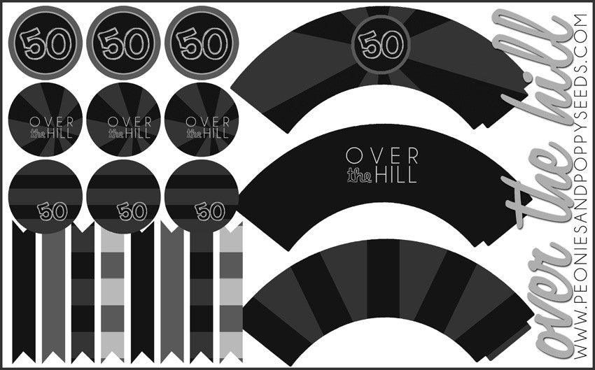 Over the Hill Party Pack: cupcakes and toppers
