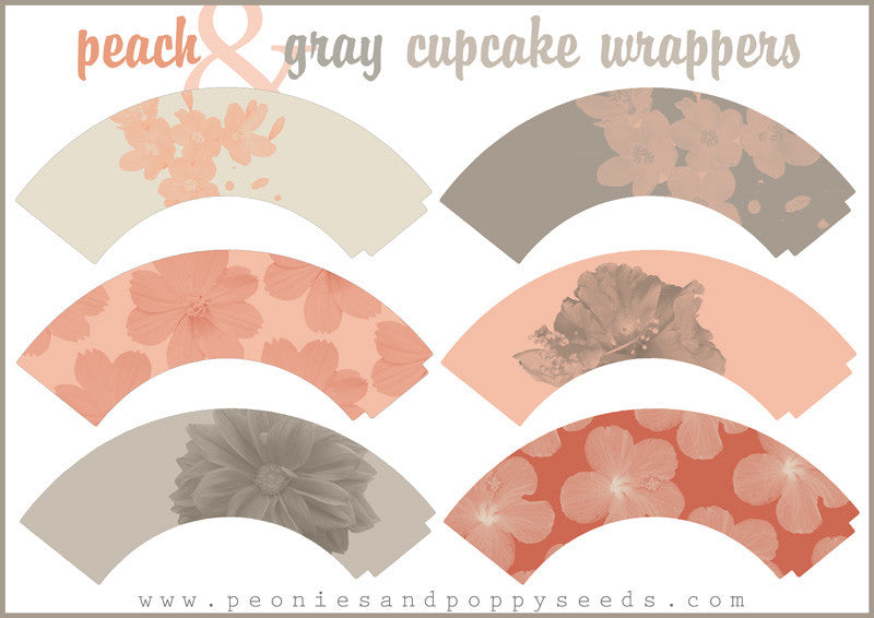 Peach and Gray Cupcake Wrapper Printables - Dorky Doodles