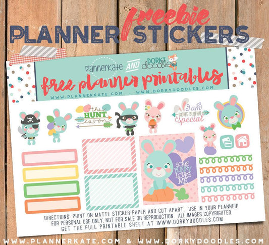 Pink and Blue Bunnies Planner Sticker Freebie - Dorky Doodles