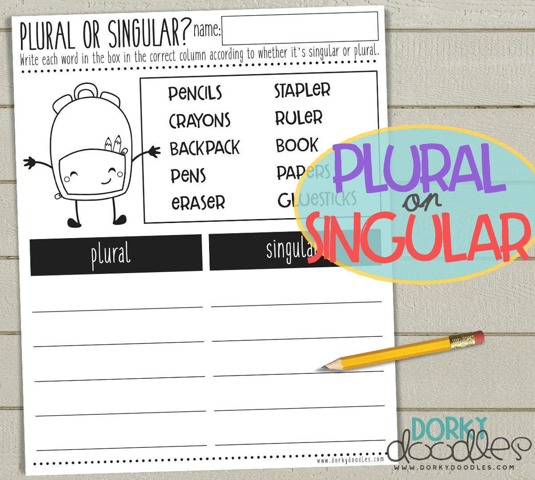 Plural and Singular Nouns - Free Printable - Dorky Doodles