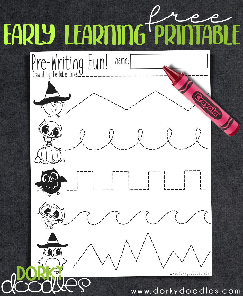 Pre-Writing Practice Halloween Worksheet - Dorky Doodles