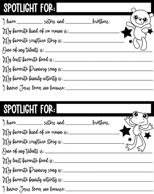 Primary Kid Spotlight Printable Forms