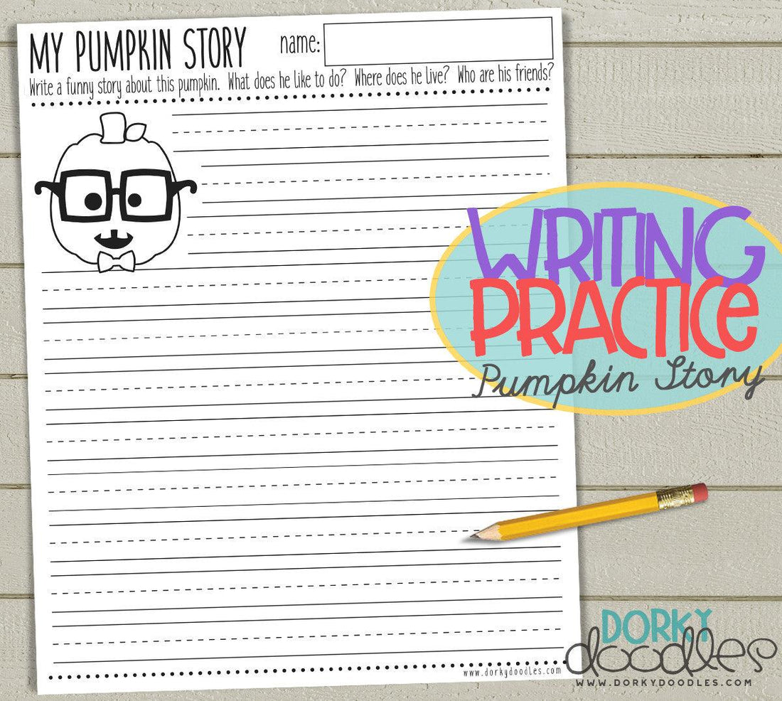 Pumpkin Story Writing Practice Worksheet - Dorky Doodles