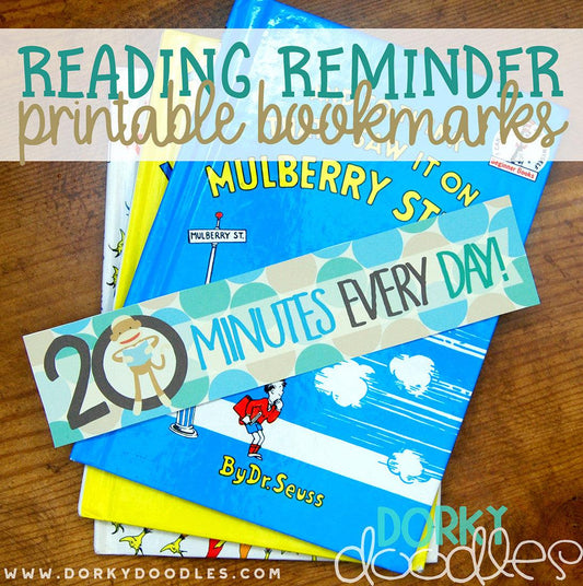 Read 20 Minutes Every Day - Printable Bookmark - Dorky Doodles
